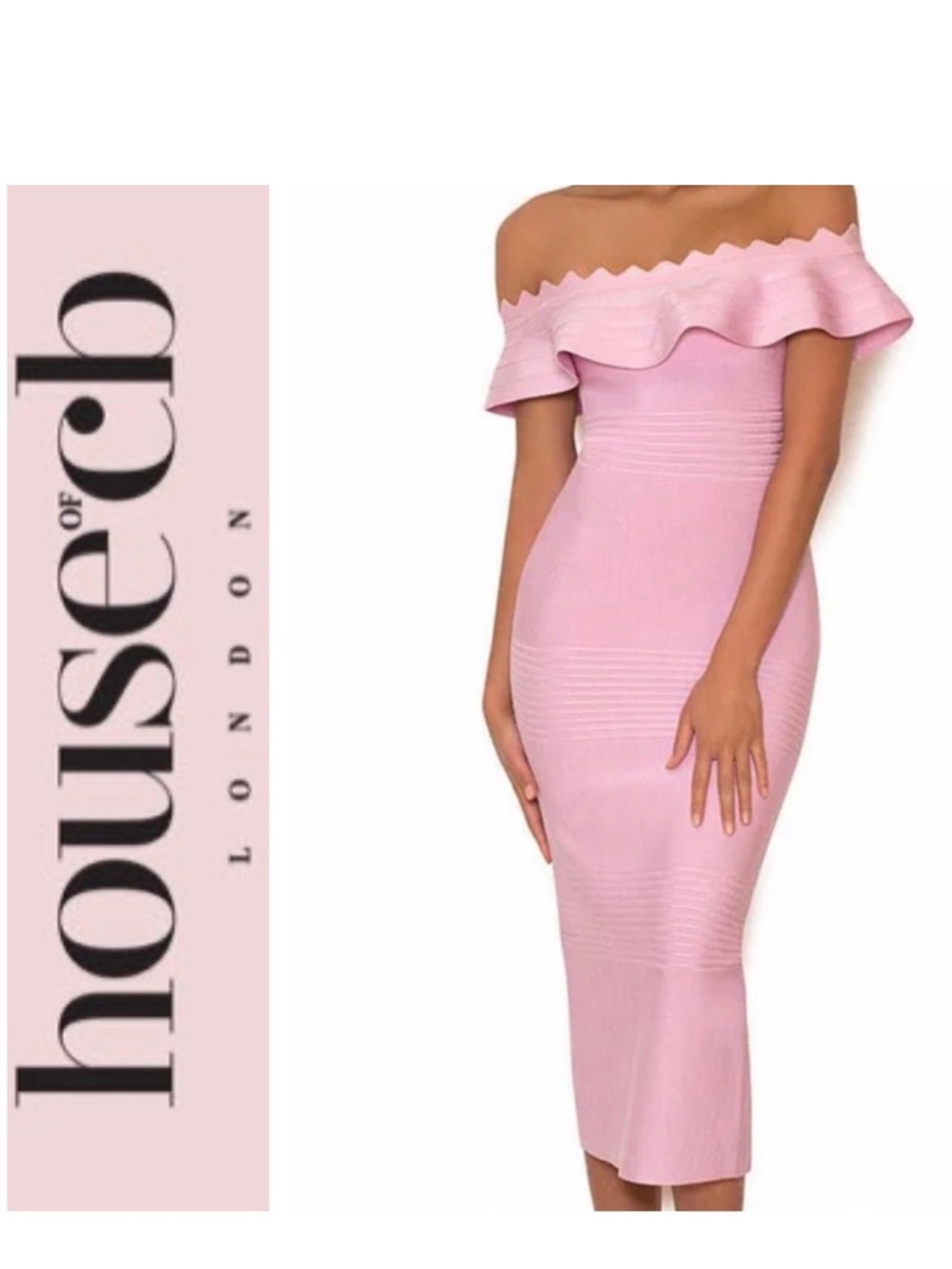 House of CB Light Pink One-Shoulder Ruffle Midi Dress